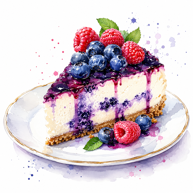 Free cheesecake blueberries raspberries illustration