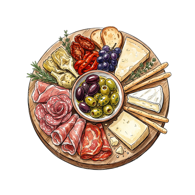 Free charcuterie cheese ham illustration