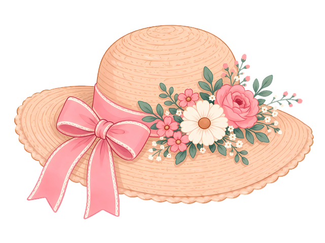 Free straw hat summer hat wide brim illustration