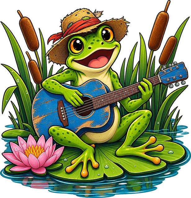 Free frog cartoon guitar illustration