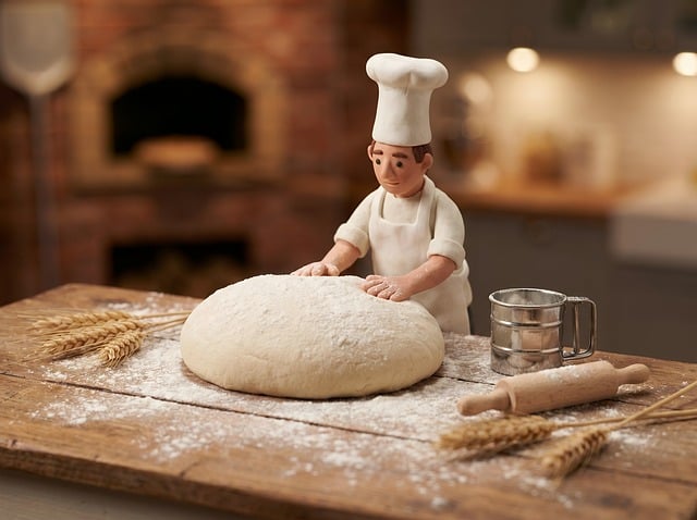 Free small baker clay scene dough kneading illustration