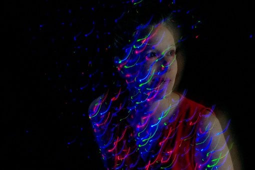 Frau, Lichter, Verschwommen, Regenbogen