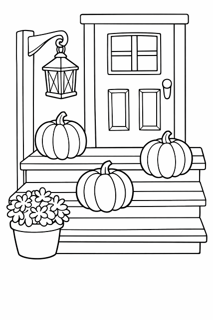 Kleurplaat, Pompoen, Veranda, Halloween