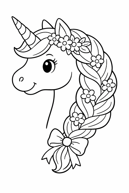 Eenhoorn, Tekening, Bloemen, Vlecht