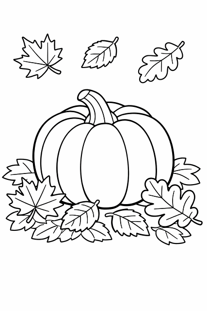 Pompoen, Herfst, Kleurplaten, Bladeren