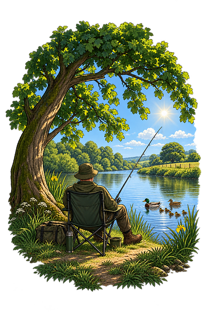 Angler, Fischen, Angelrute, Hut, Baum
