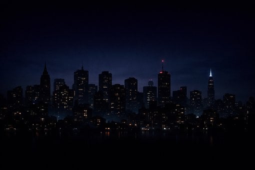 Noite, Cidade, Silhueta, Arranha-Céu
