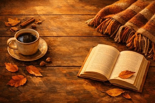 Café, Outono, Leitura, Cobertor, Livro