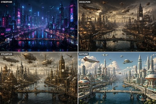 Cyberpunk, Dieselpunk, Steampunk