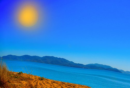Mar, Praia, Sol, Céu, Ilha, Montanhas
