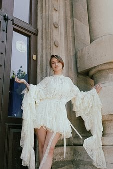Dress, Fashion, Woman, Lace, White