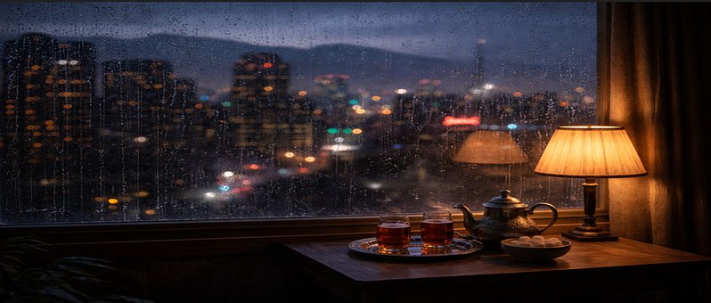 Dia Chuvoso, Janela, Luzes Da Cidade