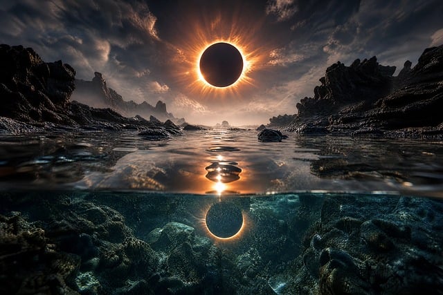 Download free HD stock image of Eclipse Semi-Submerged Free eclipse semi-submerged reflected illustration