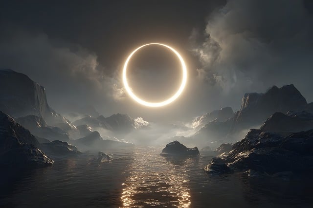 Free eclipse ocean landscape illustration