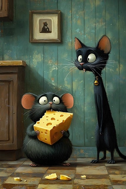 Free humorous mouse cheese illustration