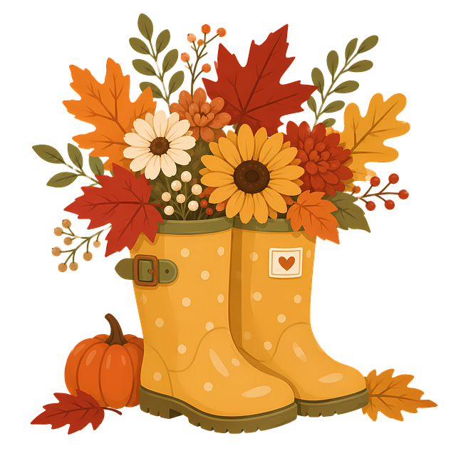 Free autumn bouquet rain boots sunflower illustration