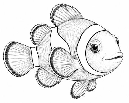 Free Clownfish Black And White Drawing illustration and picture