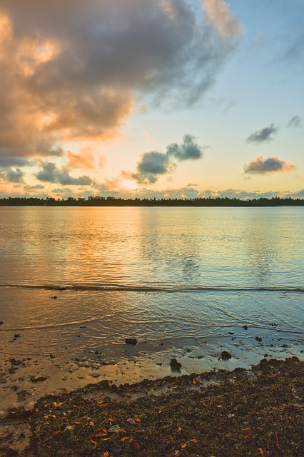 Solnedgang, Sø, Refleksion, Sandstrand