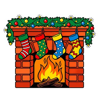 Free Christmas Fireplace Stocking On Mantel illustration and picture