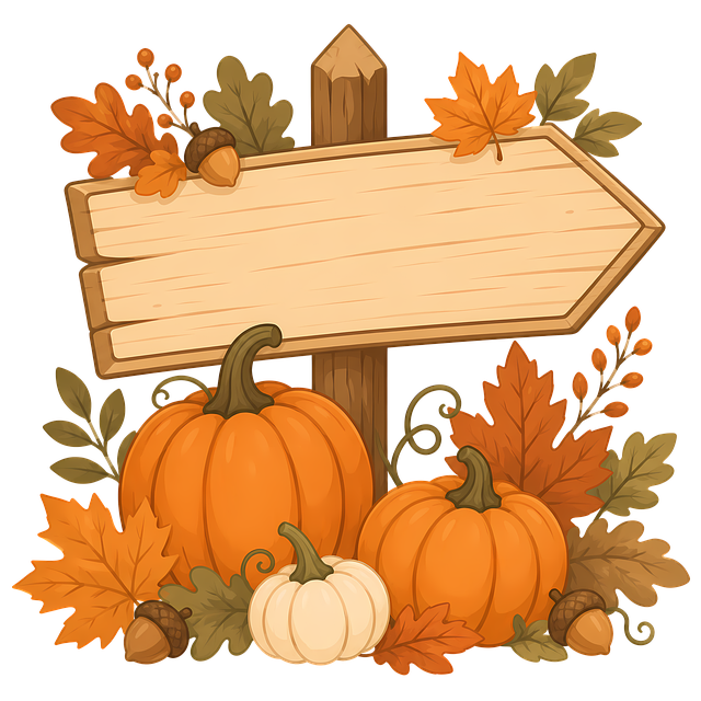 Free pumpkin patch wooden sign autumn leaves illustration