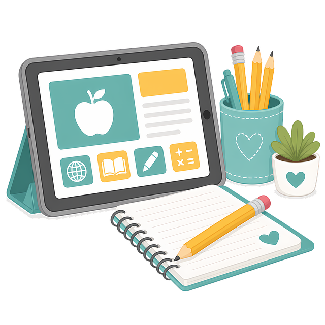 Free study desk tablet digital learning illustration