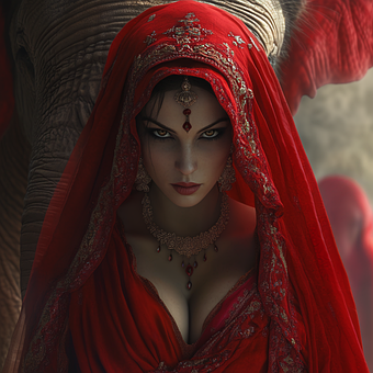 Free Woman Red Veil illustration and picture