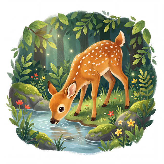 Free fawn forest scene children's book illustration