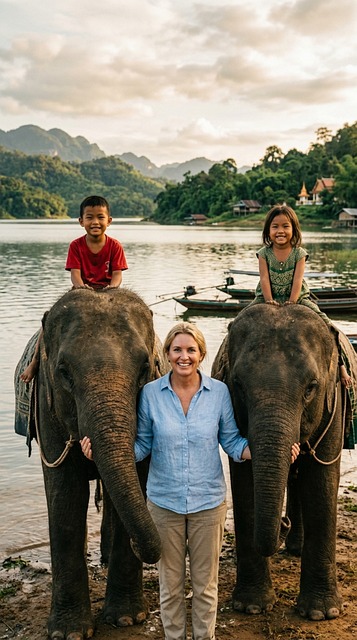 Elefant, Børn, Rejse, Sø, Natur, Kvinde