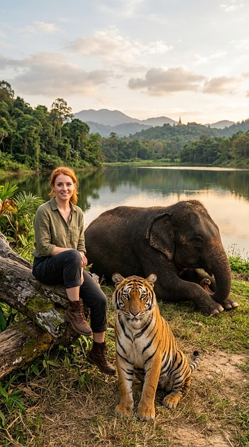 Elefant, Tiger, Natur, Kvinde, Asien, Sø