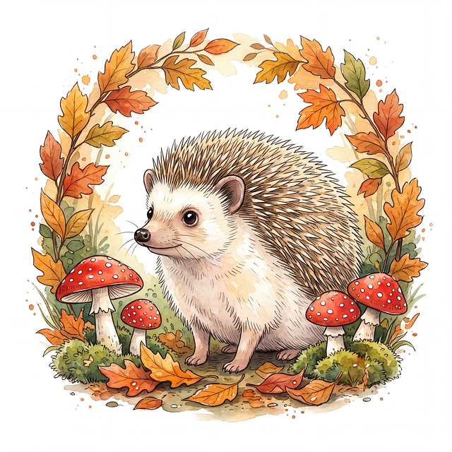 Free hedgehog autumn watercolor illustration