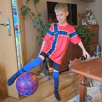 Fußball, Kind, Innenraum, Trikot, Ball