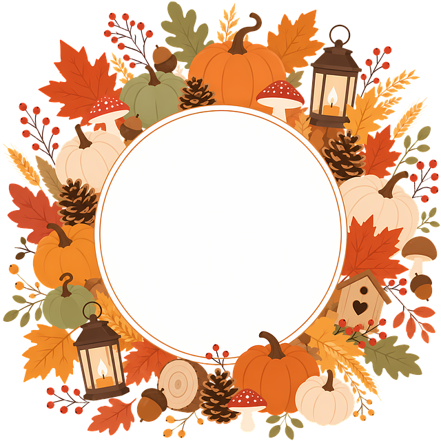Free autumn wreath pumpkin autumn leaves illustration