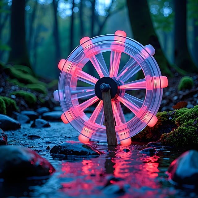 Free water wheel forest lights illustration