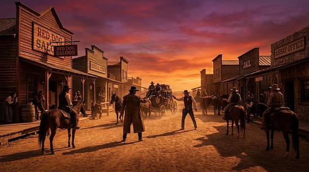 Cowboy, Westers, Zonsondergang, Duel