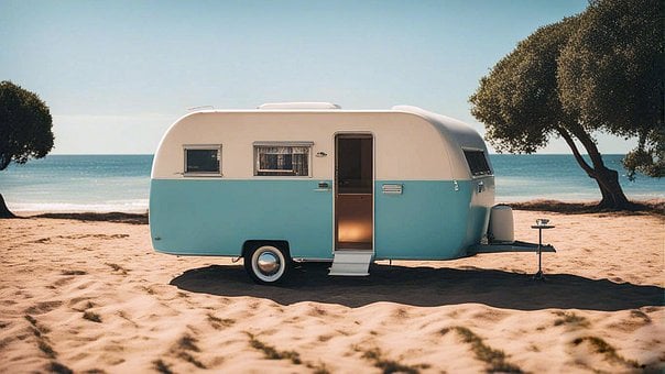Caravana, Playa, Retro, Verano
