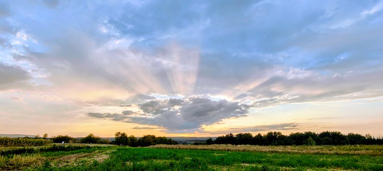 Himmel, Skyer, Solstråler, Landskab
