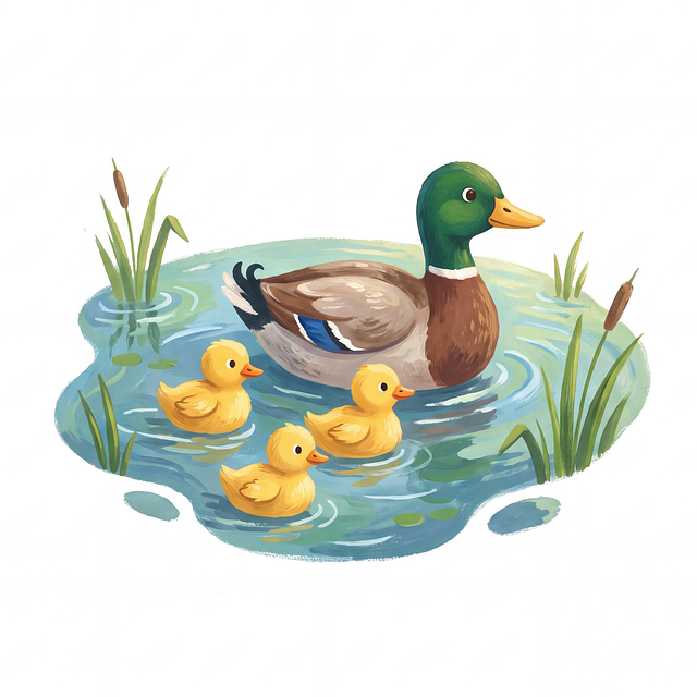 Free mallard duck ducklings pond illustration