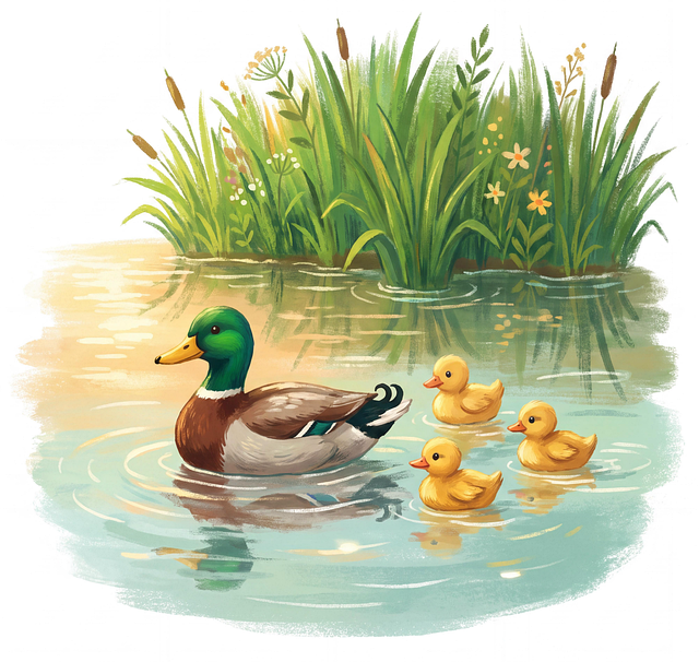 Free mallard duck ducklings pond illustration