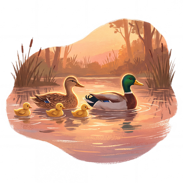 Free duck family wildlife illustration ducklings illustration