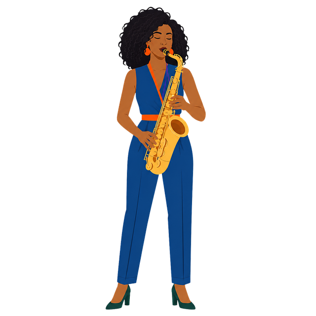Free saxophonist woman blue outfit vector
