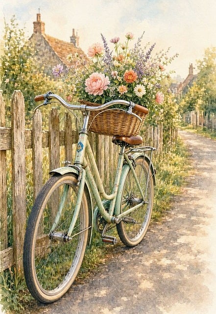 Cykel, Landlig, Cykel Med Blomster, Hegn