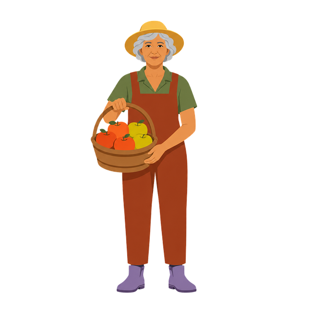 Free senior woman fruit farmer fruit basket vector