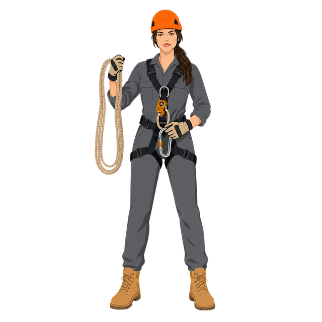 Free rope access technician industrial climber safety harness vector