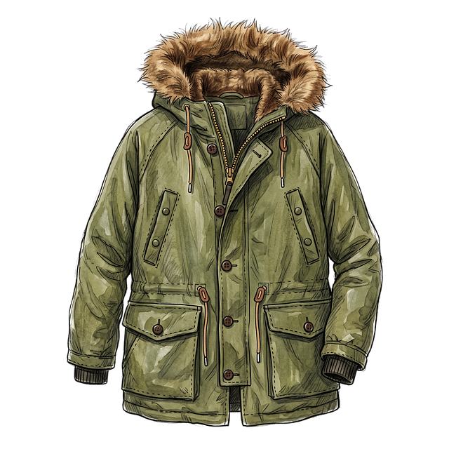 Free parka winter jacket olive green illustration