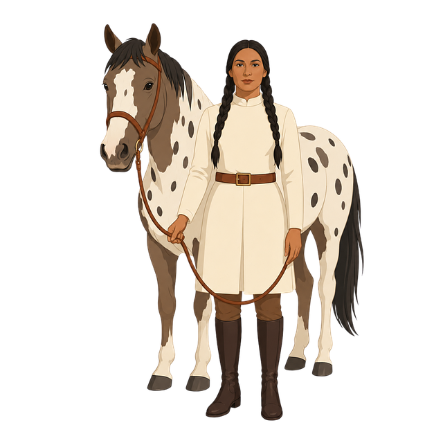 Free indigenous woman appaloosa horse horse halter vector