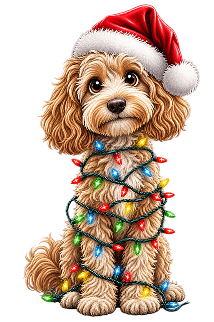 Free dog cockapoo christmas lights illustration