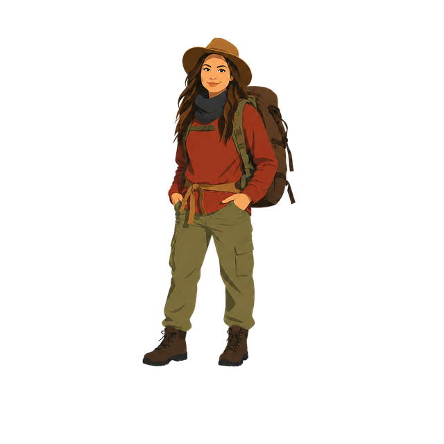 Free female traveler hiking adventure vector