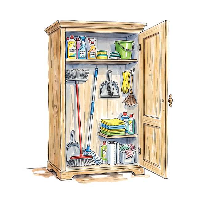 Free cabinet cleaning supplies broom illustration