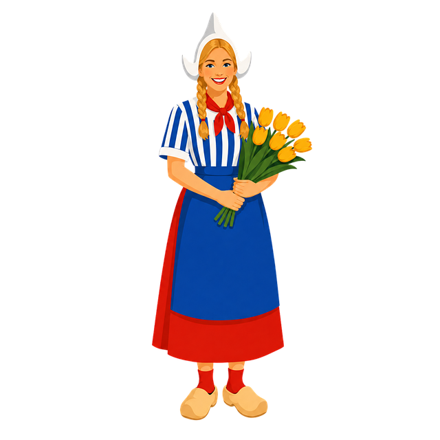 Free dutch woman yellow tulips traditional costume vector