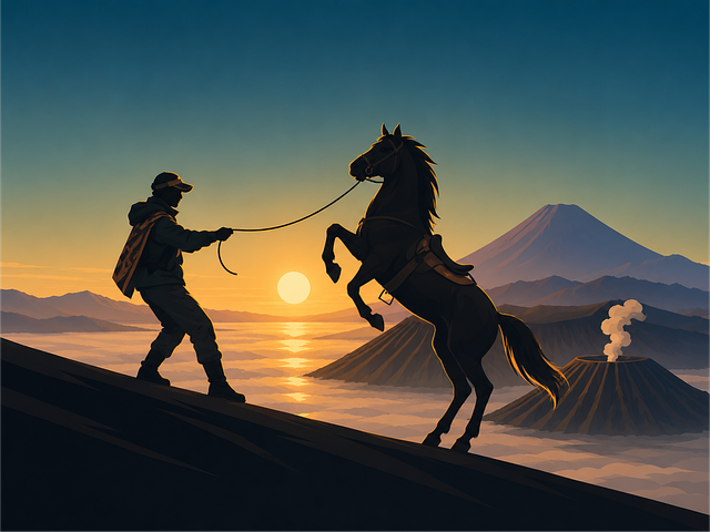 Free horse volcanic sunrise silhouette vector